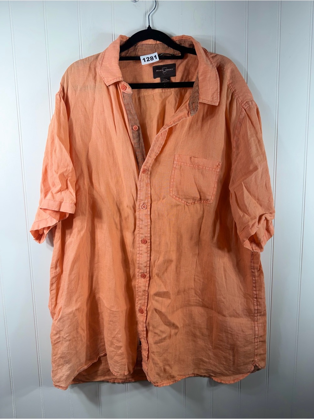 Black Brown 1826 100% Linen Shirt XL Peach Coral Button Front Casual - Picture 2 of 7